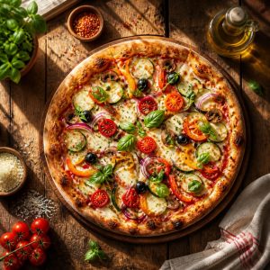 Pizza cà chua bi đỏ tươi với phô mai